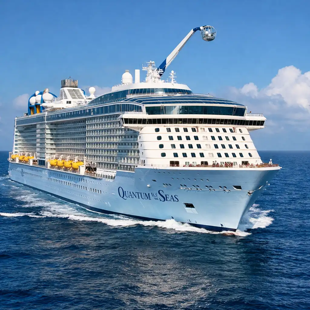 Quantum of the Seas cruise ship at sea, showing the North Star observation capsule